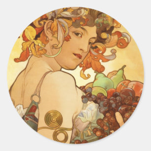 Sticker Rond Alfons Mucha : Fruits