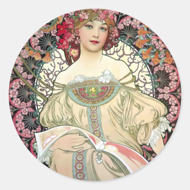 Sticker Rond Alfons Mucha Reverie 1897 (Devant)