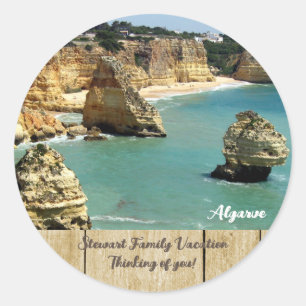 Sticker Rond Algarve vacances en famille sur la plage au Portug