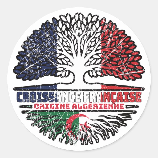 Sticker Rond Algeria French France Tree Roots Flag (Devant)