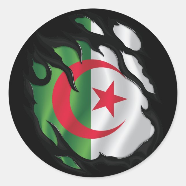 Sticker Rond Algérie - Drapeau déchiré (Devant)