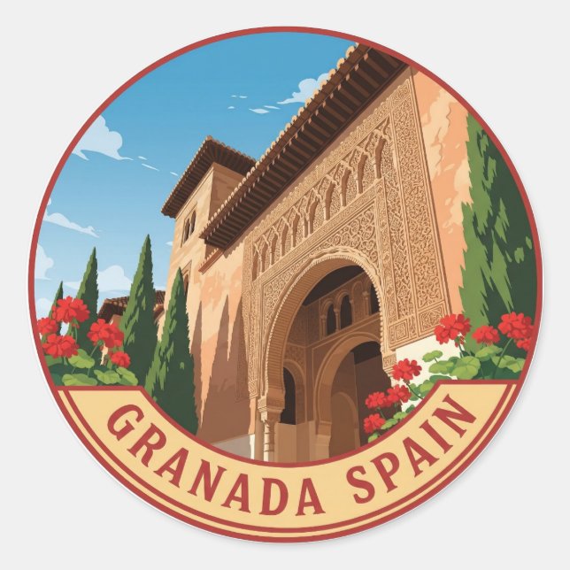 Sticker Rond Alhambra Grenade Espagne Voyage (Devant)