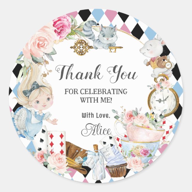 Sticker Rond Alice au pays des merveilles Anniversaire High Tea (Devant)