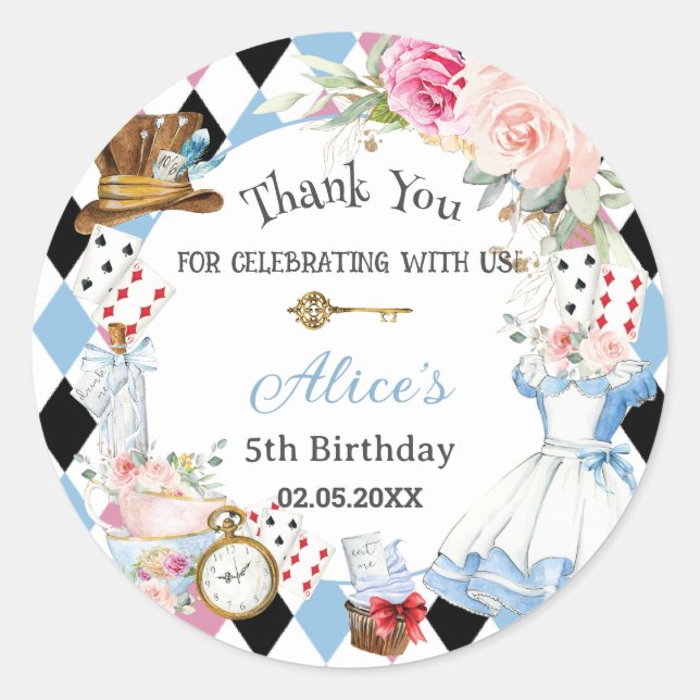 Sticker Rond Alice au pays des merveilles Anniversaire Tea Part (Devant)