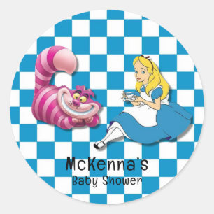 Sticker Rond Alice au pays des merveilles avec Baby shower Ches