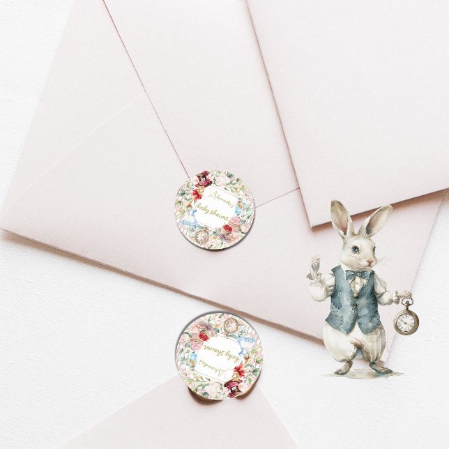 Sticker Rond Alice Au Pays Des Merveilles Baby shower Floral Ro (Créateur téléchargé)