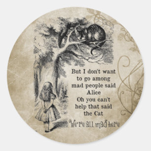 Sticker Rond Alice au pays des merveilles; Chat du Cheshire ave