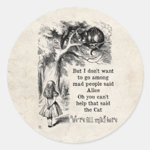 Sticker Rond Alice au pays des merveilles; Cheshire Chat avec A