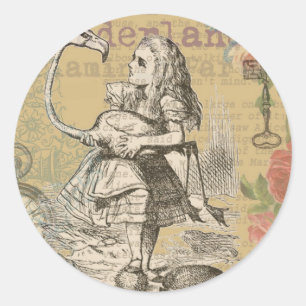 Sticker Rond Alice au pays des merveilles Flamant rose classiqu