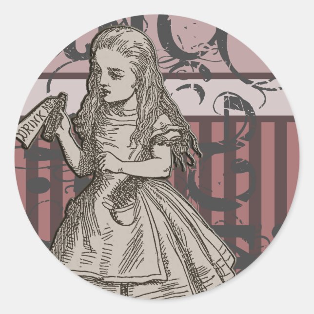 Sticker Rond Alice Au Pays Des Merveilles Grunge (Rose) (Devant)