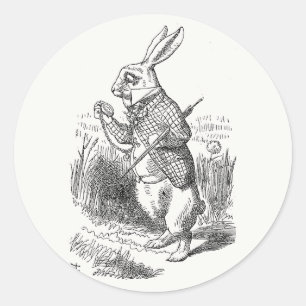 Sticker Rond Alice au pays des merveilles, le lapin blanc regar