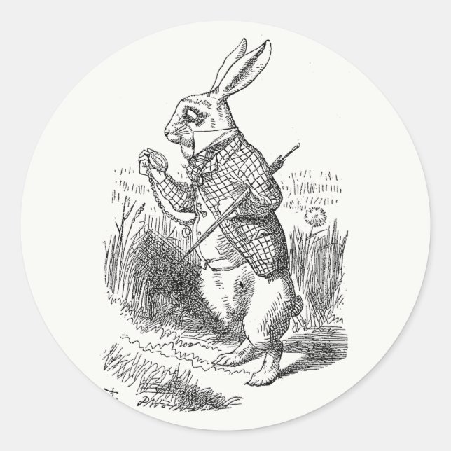 Sticker Rond Alice au pays des merveilles, le lapin blanc regar (Devant)