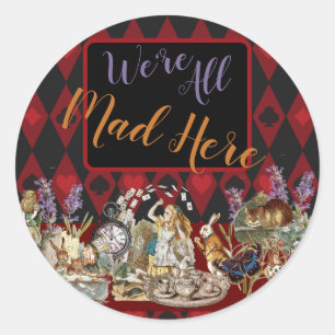 Sticker Rond Alice au pays des merveilles Mad Cheshire Chat