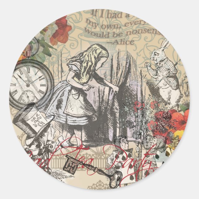 Sticker Rond Alice au pays des merveilles Rideau Art classique (Devant)