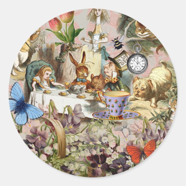 Sticker Rond Alice au pays des merveilles Tea Party Art (Devant)