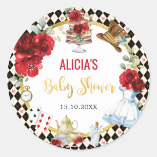 Sticker Rond Alice au pays des merveilles Thé de Baby shower de