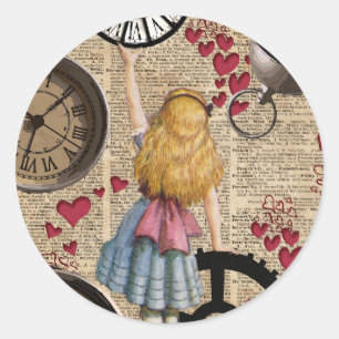 Sticker Rond Alice au pays des merveilles Voyager dans le temps