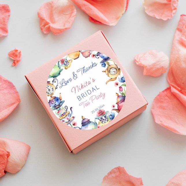 Sticker Rond Alice aux merveilles Baby Shower Thé Faveur de fêt (Alice in wonderland bridal shower tea party favor gift thank you stickers whimsical watercolor)