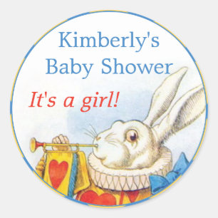 Sticker Rond Alice dans le baby shower blanc de fille de lapin