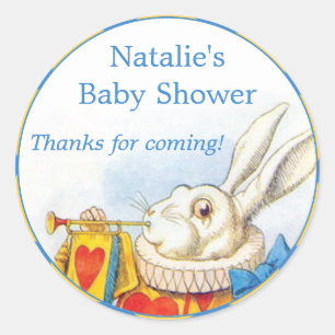 Sticker Rond Alice en faveur blanche de baby shower de lapin du