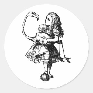 Sticker Rond Alice et Flamant rose noir