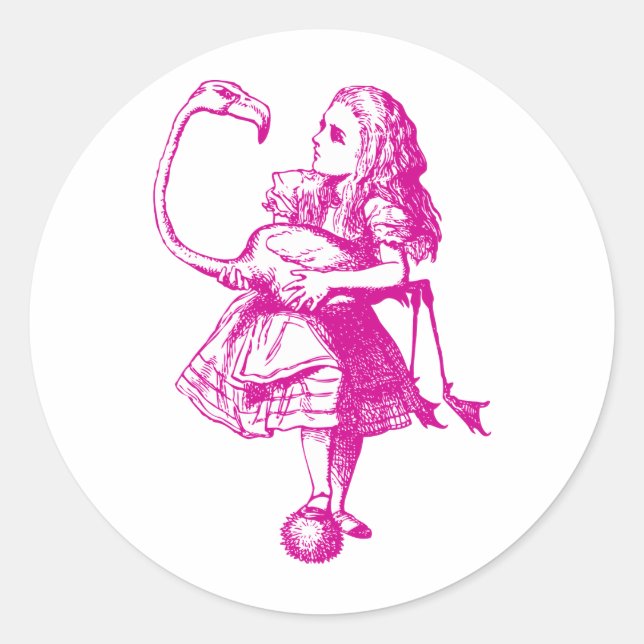 Sticker Rond Alice et Flamant rose rose encastré (Devant)
