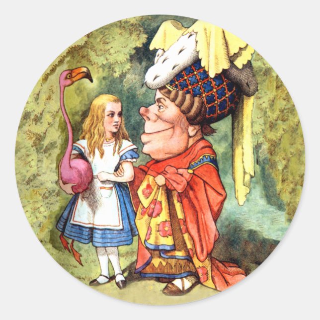 Sticker Rond Alice et la Duchesse Jouer Flamant rose Croquet (Devant)