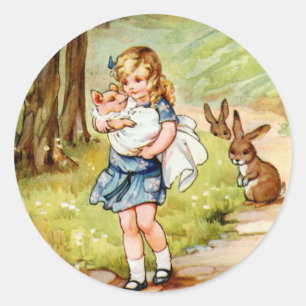 Sticker Rond Alice et le bébé cochon