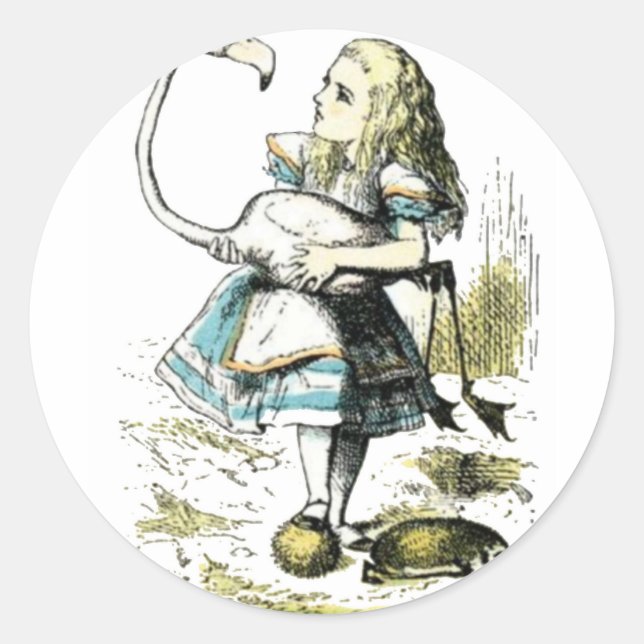 Sticker Rond Alice et le Flamant rose Light Pastels (Devant)