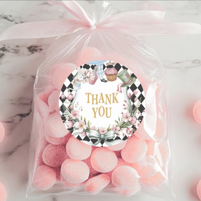 Sticker Rond Alice in Wonderland Flower 1st birthday Thank You (Créateur téléchargé)