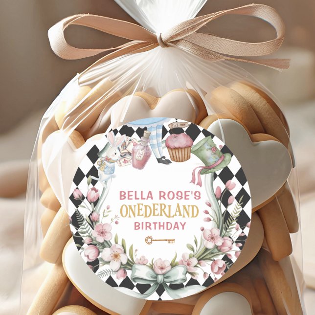 Sticker Rond Alice in Wonderland Flower Frame  1st birthday (Créateur téléchargé)