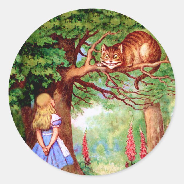 Sticker Rond Alice rencontre le chat Cheshire au pays des merve (Devant)