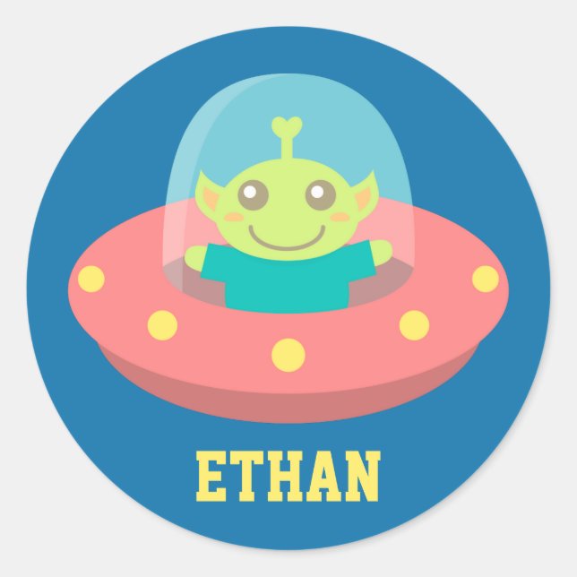 Sticker Rond Alien Amical dans un Vaisseau Spatial, Espace Extr (Devant)