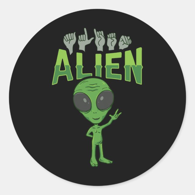 Sticker Rond Alien Asl Gesture main sourde Perte d'audition Sen (Devant)