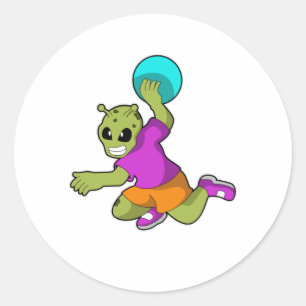 Sticker Rond Alien au Handball player avec Handball