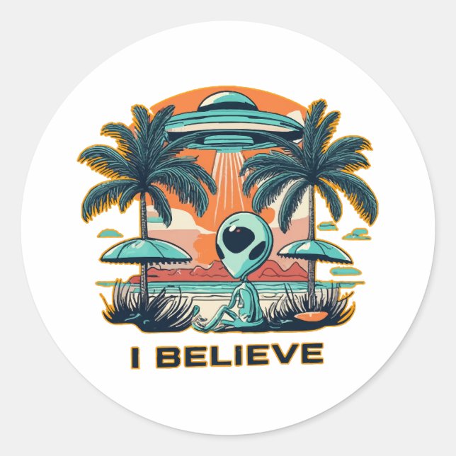 Sticker Rond alien avec UFO I CROYEVE (Devant)