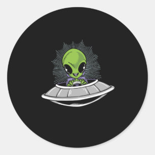 Sticker Rond Alien Baby Flying Saucer UFO Croyant Aliens Cadeau
