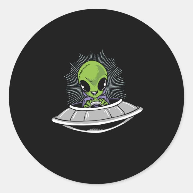 Sticker Rond Alien Baby Flying Saucer UFO Croyant Aliens Cadeau (Devant)
