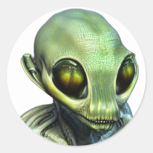Sticker Rond Alien Big Green Eyes