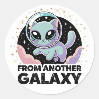Sticker Rond Alien Cat Cosmic Design Space Kitty Sci-Fi Artwork