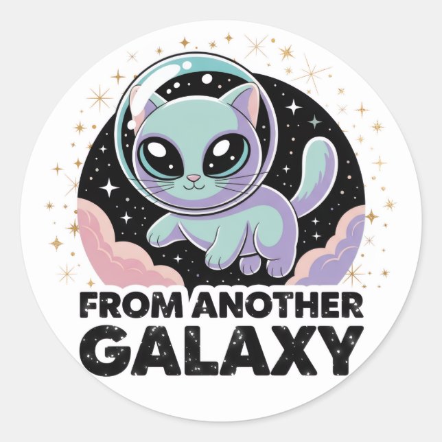 Sticker Rond Alien Cat Cosmic Design Space Kitty Sci-Fi Artwork (Devant)