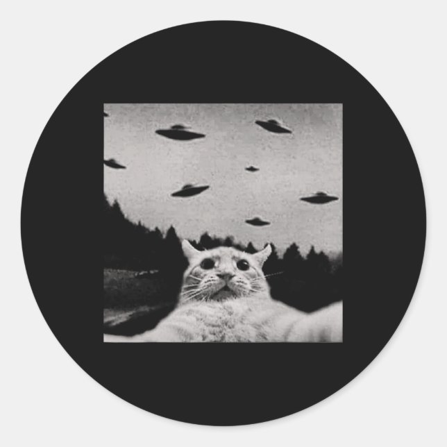 Sticker Rond Alien Cat Ufo - Classic Fit (Devant)