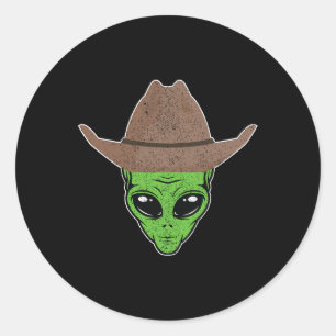 Sticker Rond Alien Cowboy Casquette amusant cadeau d'Halloween