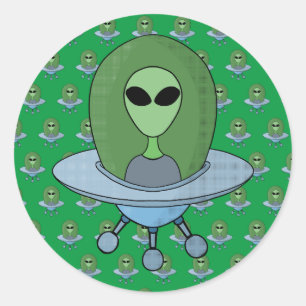 Sticker Rond Alien dans son petit vaisseau spatial