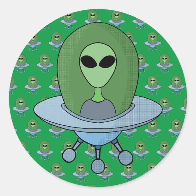 Sticker Rond Alien dans son petit vaisseau spatial (Devant)