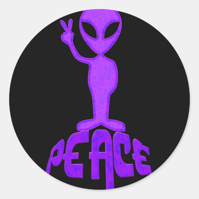 Sticker Rond Alien de paix pourpre (Devant)