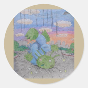 Sticker Rond Alien est tombé d'UFO s'est écrasé soucoupe volant