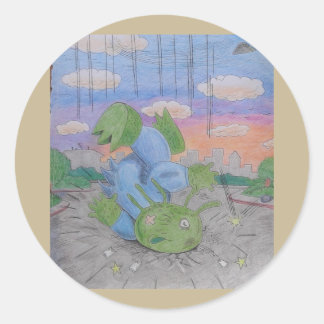 Sticker Rond Alien est tombé d'UFO s'est écrasé soucoupe volant