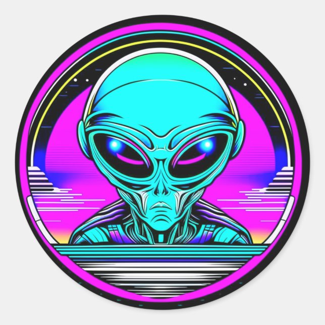 Sticker Rond Alien extra-terrestre volant un OVNI (Devant)