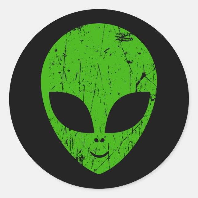 Sticker Rond alien green head ufo science fiction extraterrestr (Devant)